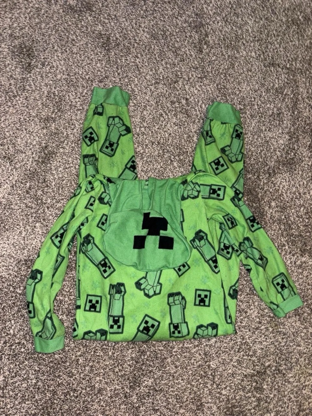 Green Hooded Creeper Print Kids One-Piece Footie Pajamas